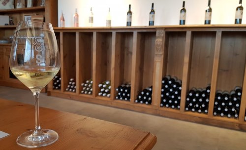 Víno si můžete vychnutat přímo ve vinotéce z příjemných skleniček s logem vinařství