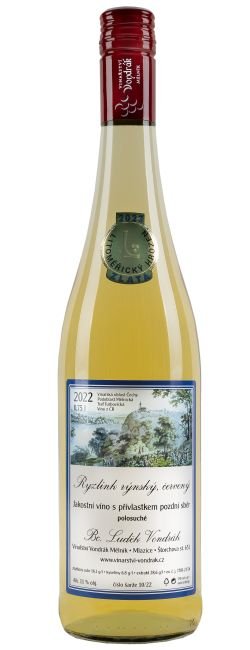 Lahev vína Ryzlink rýnský - červený 2022, pozdní sběr (polosuché)