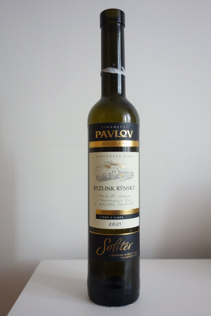 Lahev vína Ryzlink rýnský 2021, výběr z cibéb (sladké)