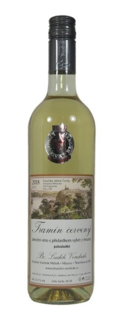 Lahev vína Tramín červený 2018, výběr z hroznů (polosladké)