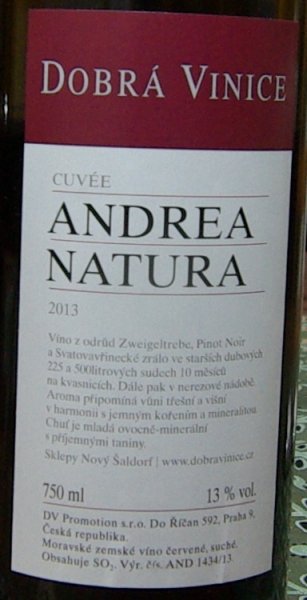 Lahev vína Andrea natura 2013, zemské víno (suché)