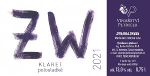 Lahev vína Zweigeltrebe klaret 2021, zemské víno (polosladké)