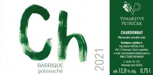 Lahev vína Chardonnay barrique 2021, zemské víno (polosuché)