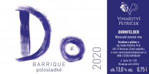 Lahev vína Dornfelder barrique 2020, zemské víno (polosladké)