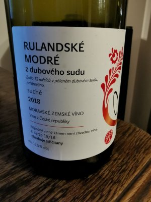 Lahev vína Rulandské modré 2018, zemské víno