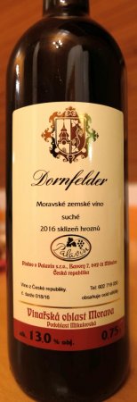 Lahev vína Dornfelder 2016, zemské víno (suché)