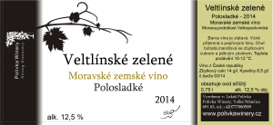 Lahev vína Veltlínské zelené 2014, zemské víno (polosladké)