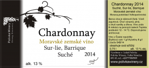 Lahev vína Chardonnay Sur-lie, Barrique 2014, zemské víno (suché)